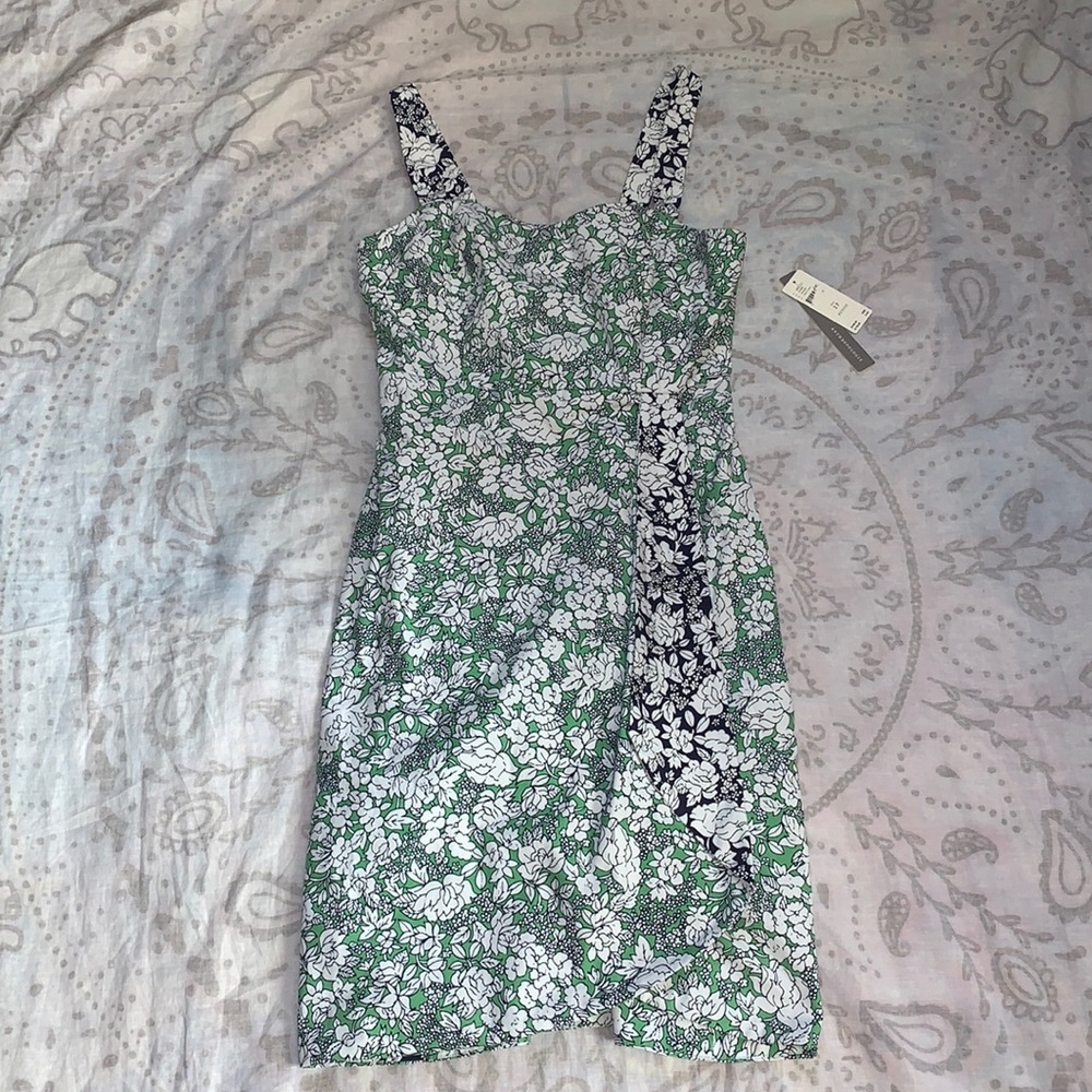 NWT Maeve Anthropologie Keely Floral Dress Green Blue Size 2 Petite